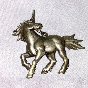 JJ Jonette Unicorn Necklace Pendant. Pewter Tone.